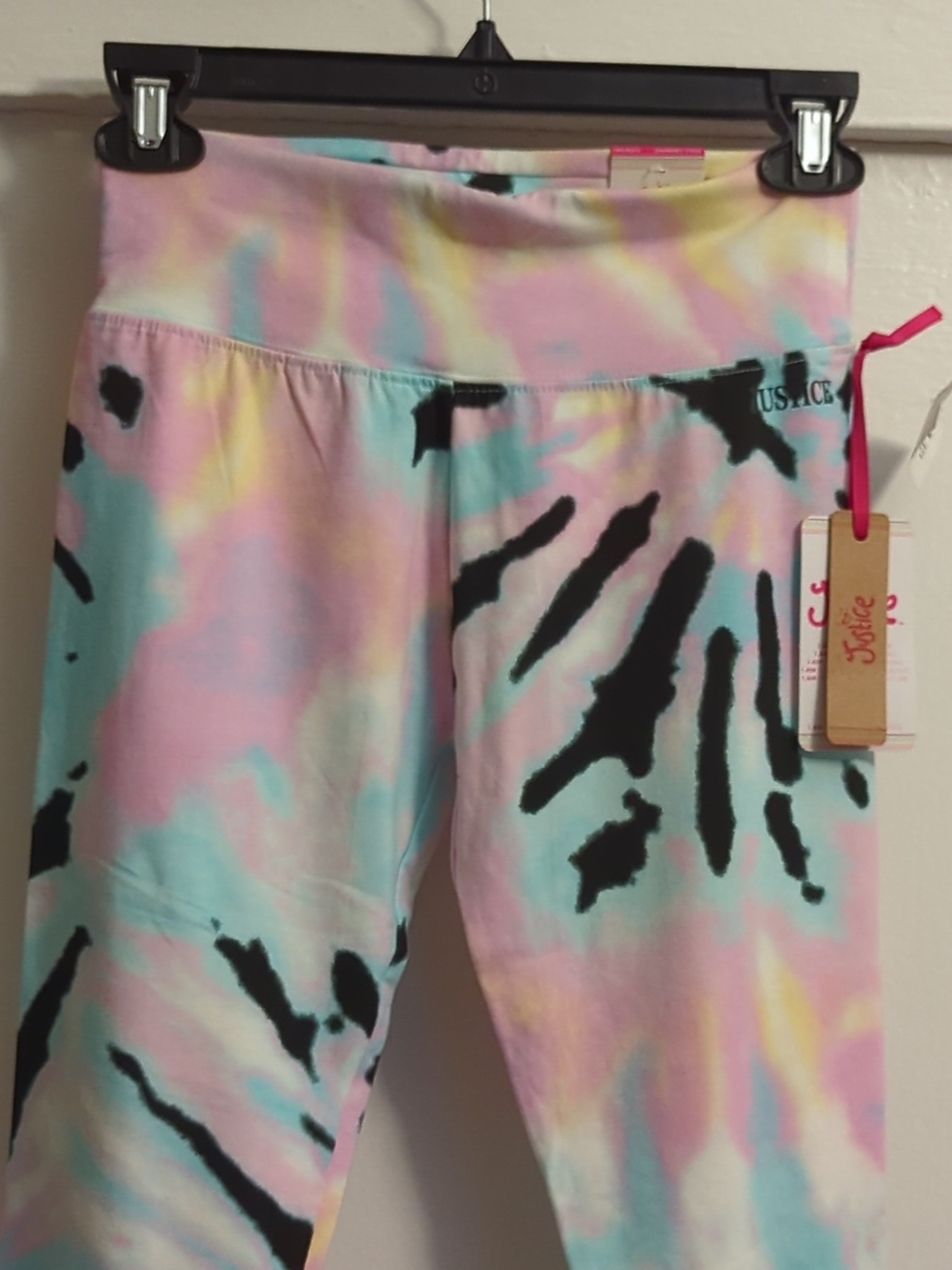 Justice Pastel Tie-Dye Leggings with Black Print